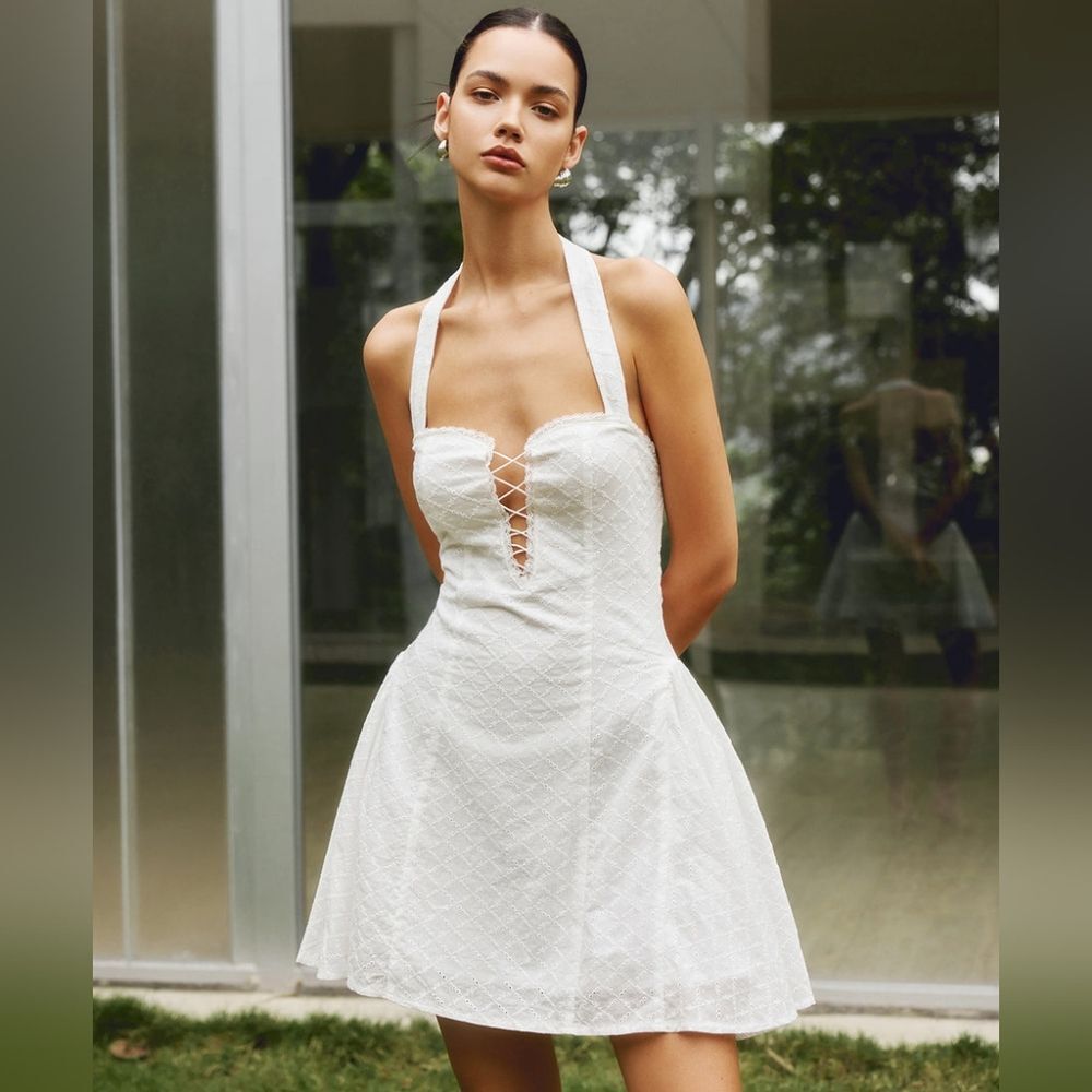 Commense White Halter Mini Dress